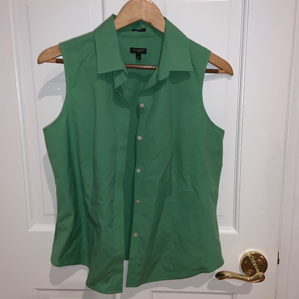 Talbots Sleeveless Green Button Down Shirt, 8P
